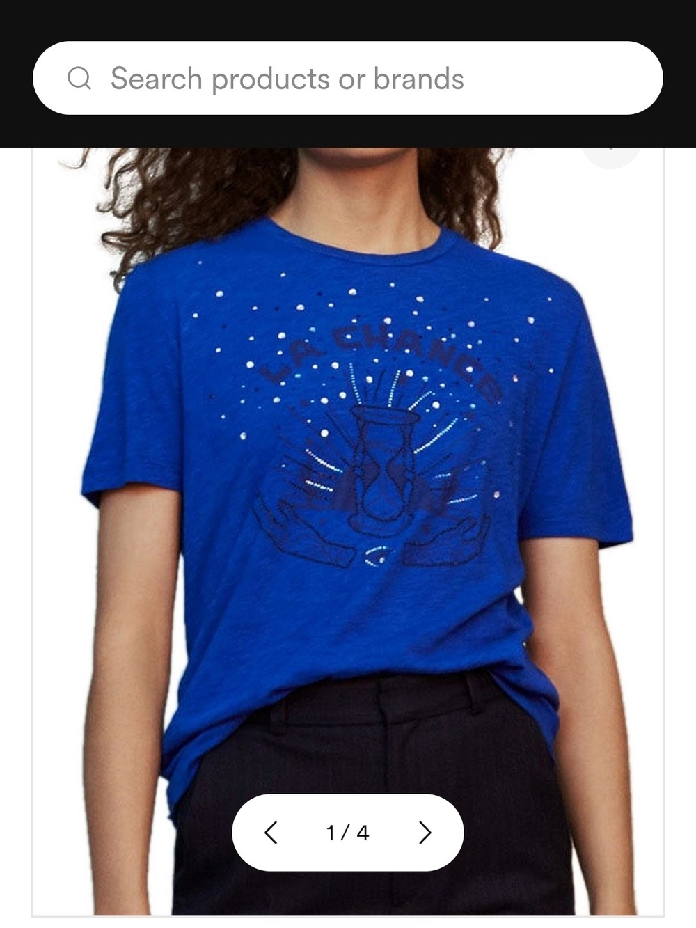 Maje Royal Blue Short-Sleeve Graphic Tee with Stud Detail